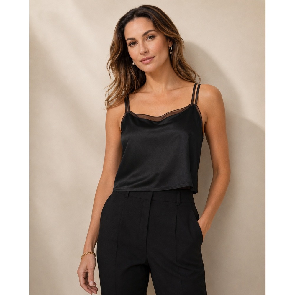 JULIANA COLLEZIONE Black Sheer Hem Tank Top Size‎ 0